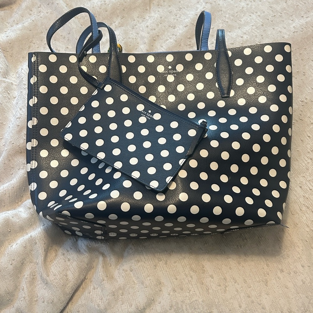 Kate Spade Navy and White Polka Dot Tote